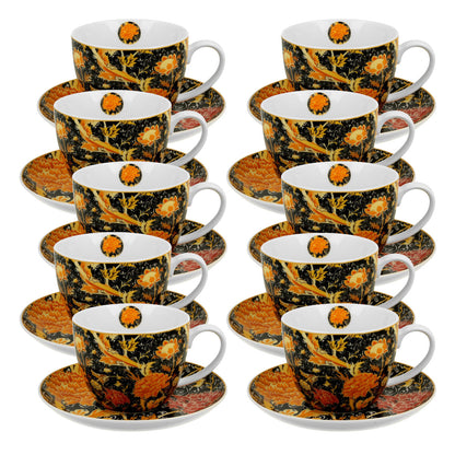 10er SET DUO ART GALLERY Jumbobecher 470 ml CRAY FLORAL mit Untertasse, New Bone China Porzellan