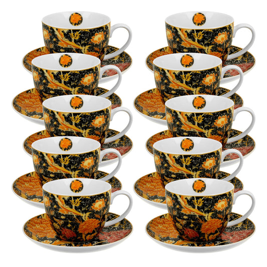 10er SET DUO ART GALLERY Jumbobecher 470 ml CRAY FLORAL mit Untertasse, New Bone China Porzellan