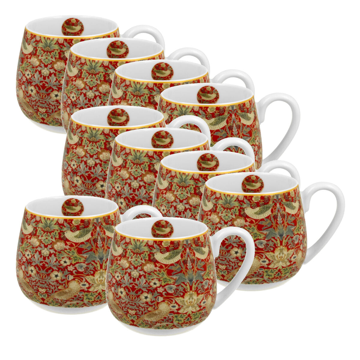 10er SET DUO ART GALLERY Fassbecher 430 ml STRAWBERRY THIEF RED New Bone China Porzellan