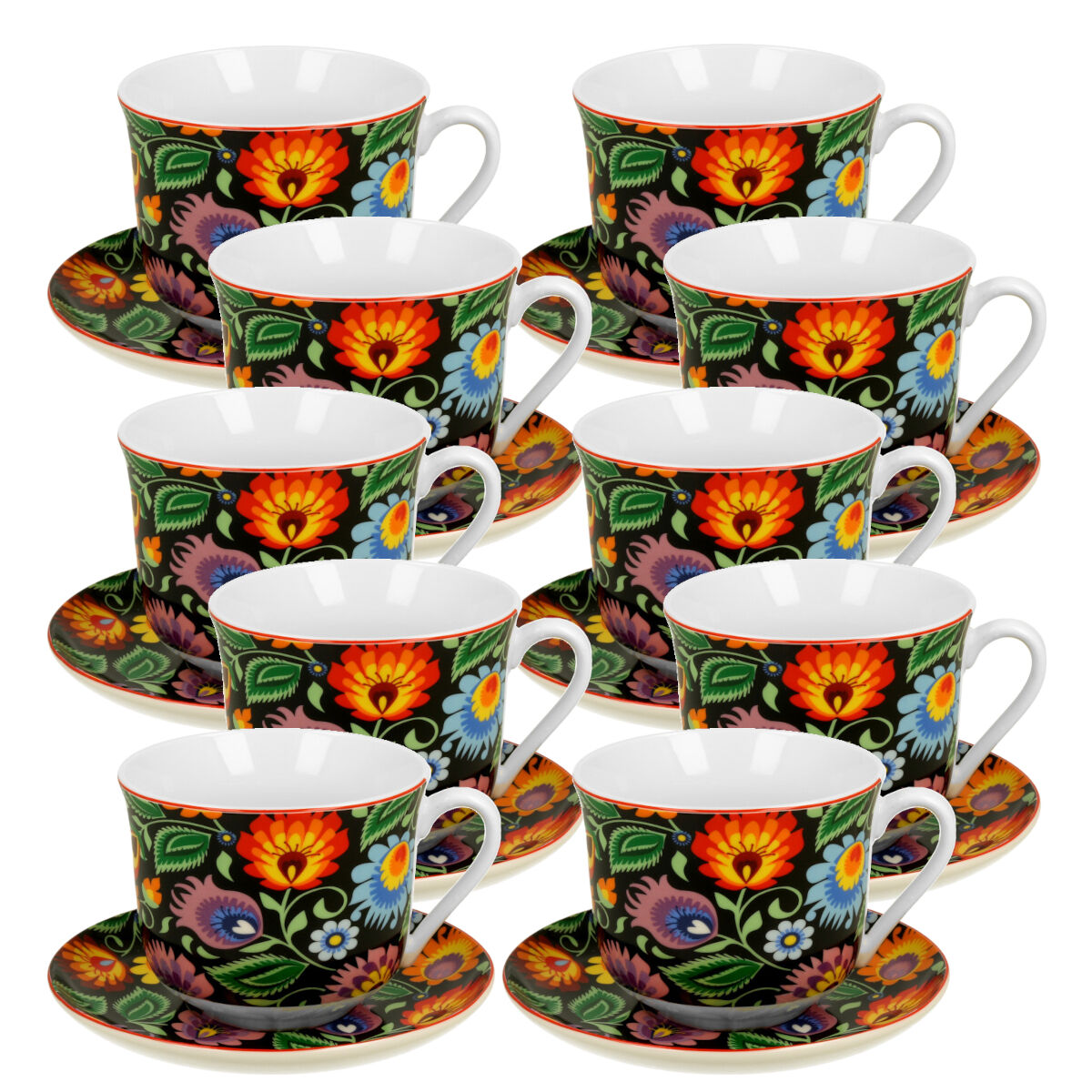 10er SET DUO ETNO 31430 Jumbobecher 470 ml ETNIC mit Untertasse, New Bone China Porzellan