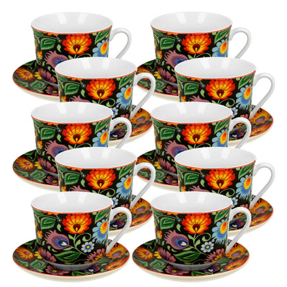 10er SET DUO ETNO 31430 Jumbobecher 470 ml ETNIC mit Untertasse, New Bone China Porzellan