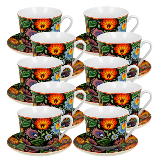 10er SET DUO ETNO 31430 Jumbobecher 470 ml ETNIC mit Untertasse, New Bone China Porzellan