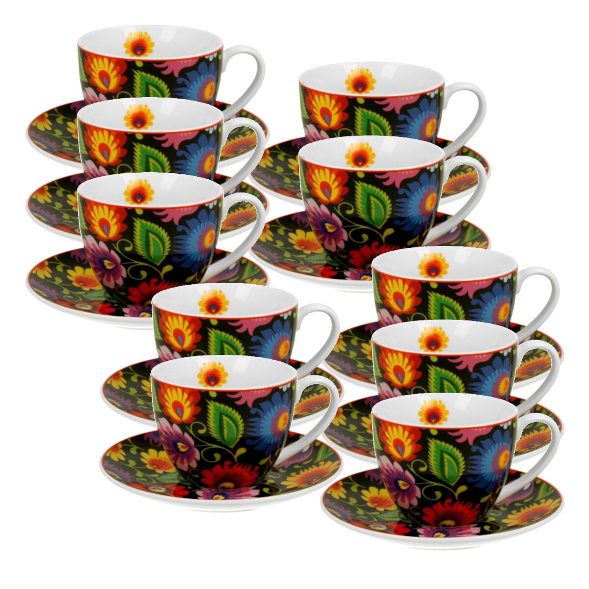 10er SET DUO ETNO Tasse 280 ml ETNIC mit Untertasse, New Bone China Porzellan