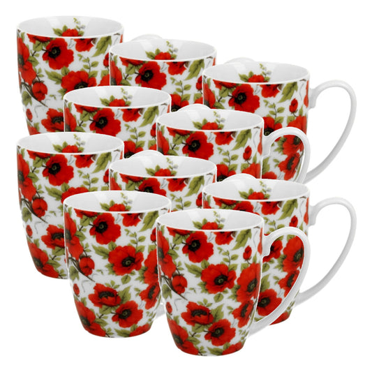 10er SET DUO FLORAL Klassischer Becher 350 ml LINA New Bone China Porzellan