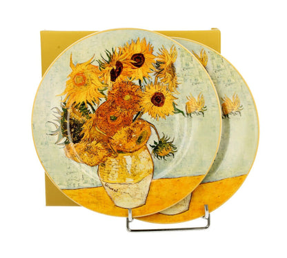 DUO ART GALLERY Dessertteller 2er Set SUNFLOWERS inspired by Vincent Van Gogh New Bone China Porzellan
