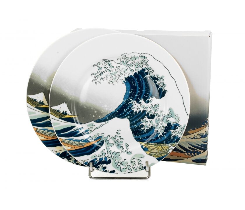 DUO ART GALLERY Dessertteller 2er Set THE GREAT WAVE inspired by K. Hokusai New Bone China Porzellan