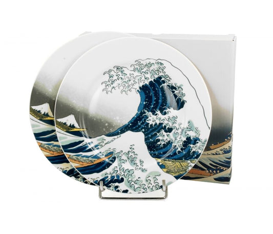 DUO ART GALLERY Dessertteller 2er Set THE GREAT WAVE inspired by K. Hokusai New Bone China Porzellan
