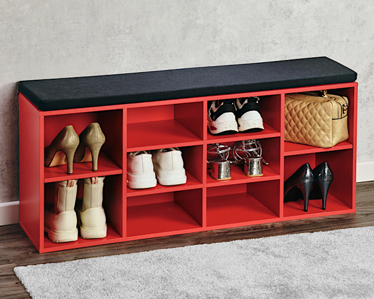 KESPER Schuhschrank / Sitzbank 15983-13 in rot mit Sitzkissen / Flurregal