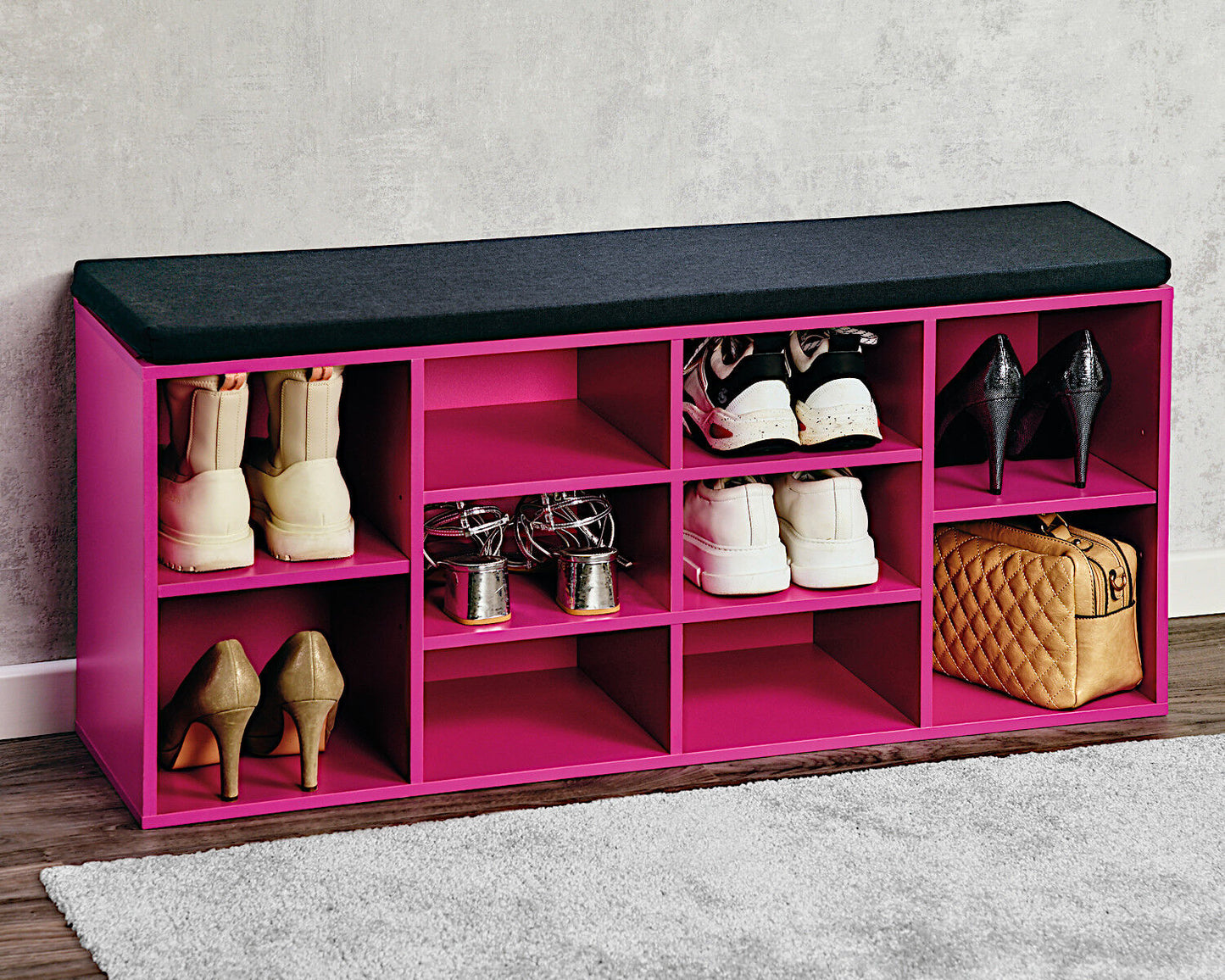 KESPER Schuhschrank / Sitzbank 15984-13 in pink mit Sitzkissen / Flurregal