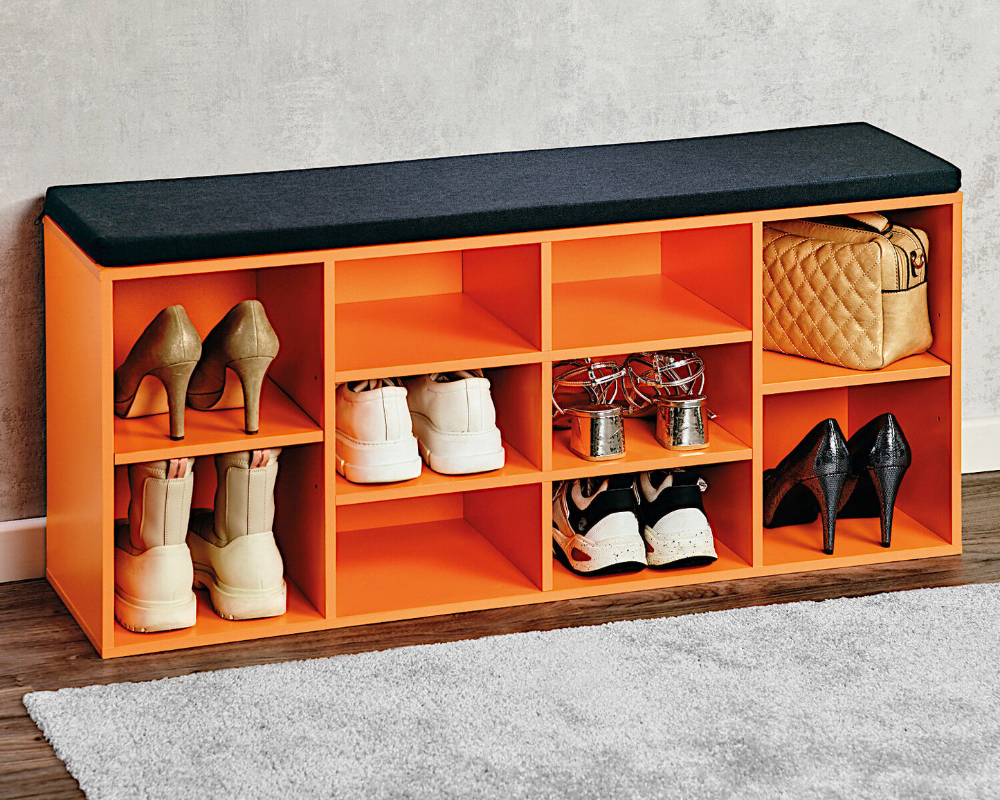 KESPER Schuhschrank / Sitzbank 15985-13 in orange mit Sitzkissen / Flurregal