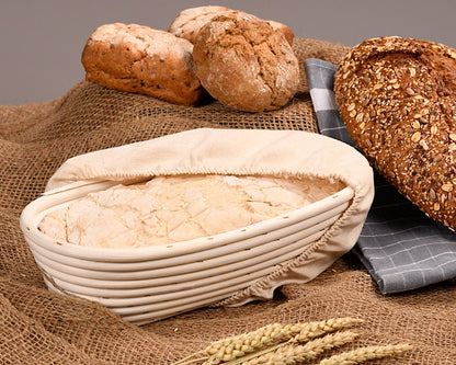 KESPER 19633 Brot- & Gärkorb aus Rattan, oval, 35 x 15 cm, Textilfutter abnehmbar / Gärkörbchen