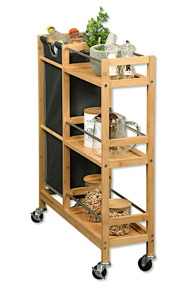 KESPER 24857-13 Nischenwagen mit Flaschensammler aus FSC-zertifiziertem Bambus / Rollregal