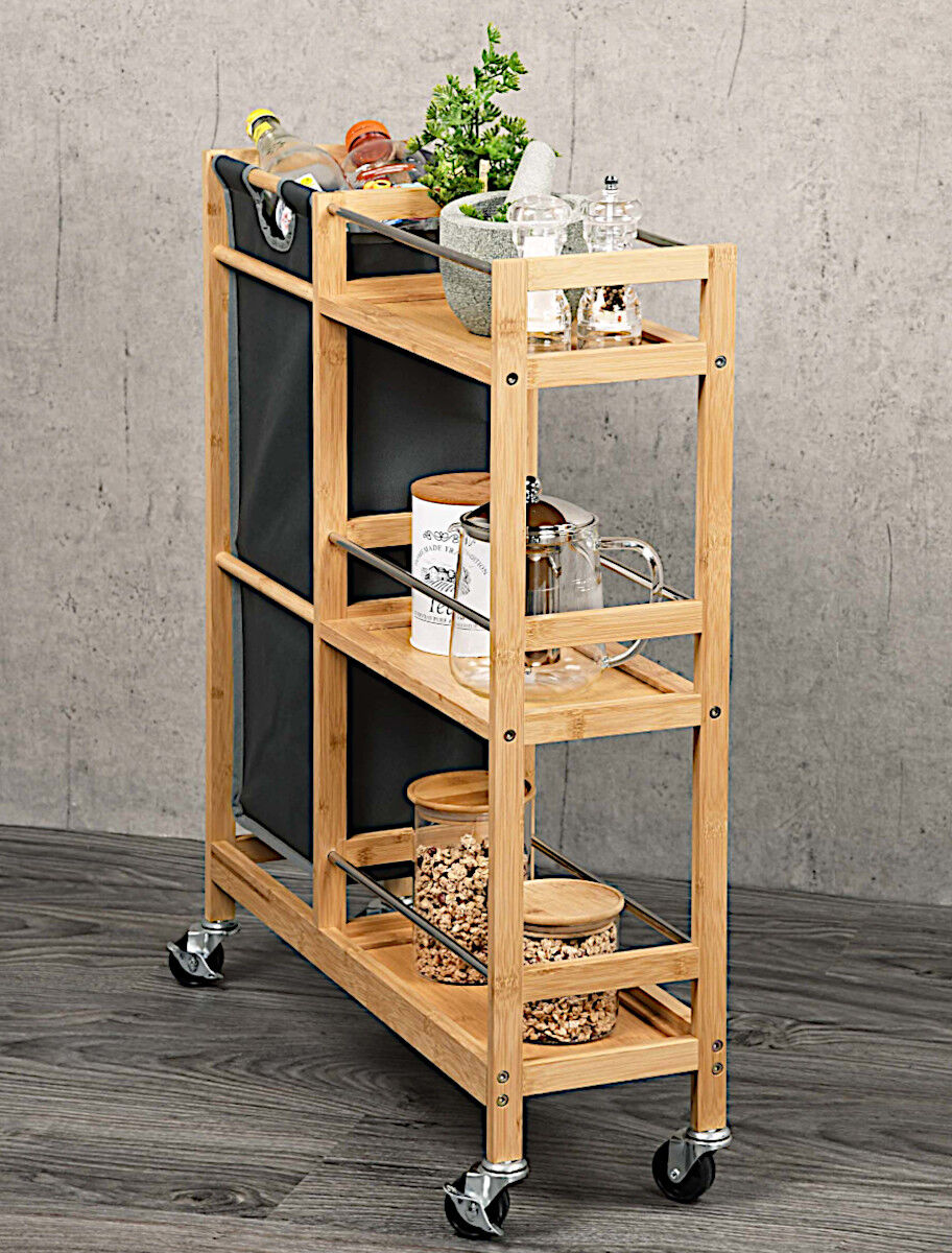 KESPER 24857-13 Nischenwagen mit Flaschensammler aus FSC-zertifiziertem Bambus / Rollregal