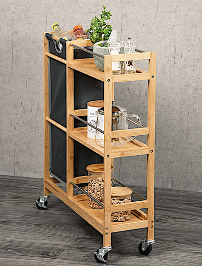 KESPER 24857-13 Nischenwagen mit Flaschensammler aus FSC-zertifiziertem Bambus / Rollregal