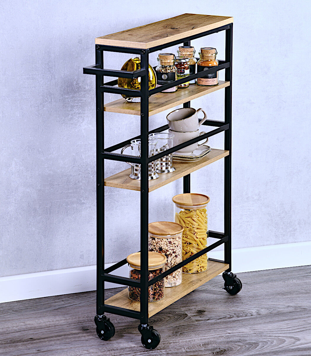 KESPER Nischenwagen 27842 aus Metall und FSC-zertifizierter Spanplatte / Rollregal