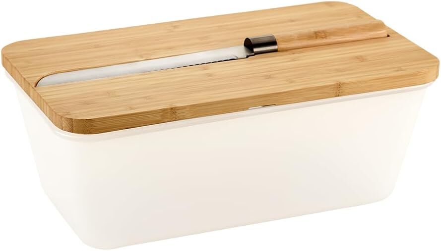 KESPER 58480 Brotbox weiß/transparent mit Schneidebrett und Messer