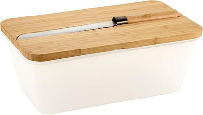 KESPER 58480 Brotbox weiß/transparent mit Schneidebrett und Messer