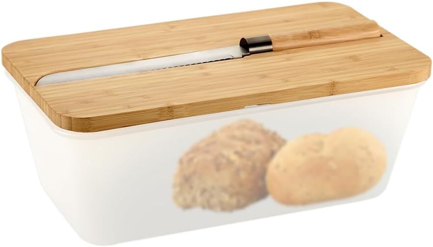 KESPER 58480 Brotbox weiß/transparent mit Schneidebrett und Messer