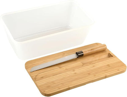KESPER 58480 Brotbox weiß/transparent mit Schneidebrett und Messer