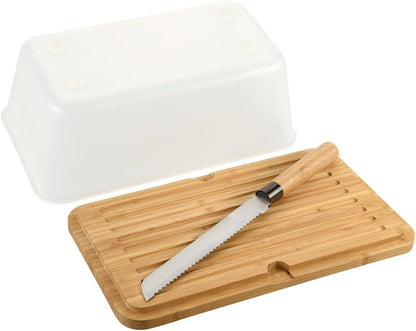 KESPER 58480 Brotbox weiß/transparent mit Schneidebrett und Messer