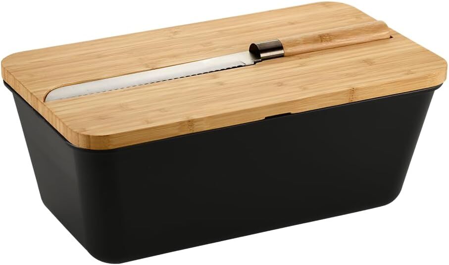 KESPER 58481 Brotbox schwarz mit Schneidebrett und Messer