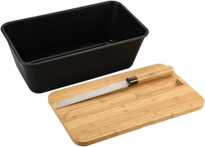 KESPER 58481 Brotbox schwarz mit Schneidebrett und Messer