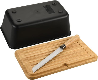 KESPER 58481 Brotbox schwarz mit Schneidebrett und Messer