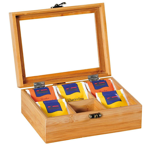 KESPER Teebox mit 6 Fächern und Sichtfenster / Tee-Box / Teebeutel Box / Teebeutel Aufbewahrung