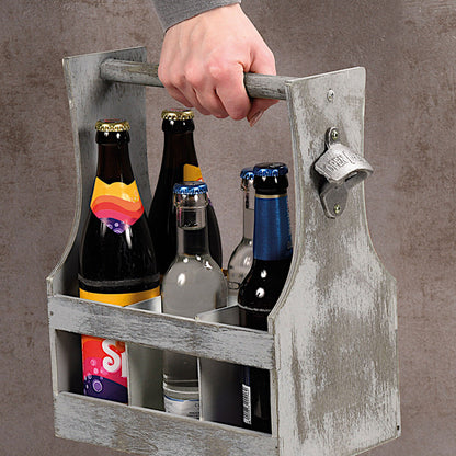 KESPER Flaschenträger ANTIK mit eingebautem Flaschenöffner / Tray / Six-Pack
