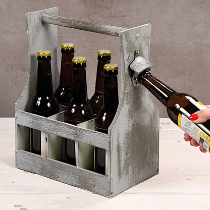 KESPER Flaschenträger ANTIK mit eingebautem Flaschenöffner / Tray / Six-Pack