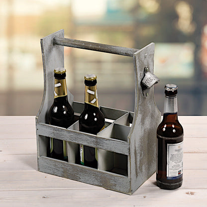 KESPER Flaschenträger ANTIK mit eingebautem Flaschenöffner / Tray / Six-Pack