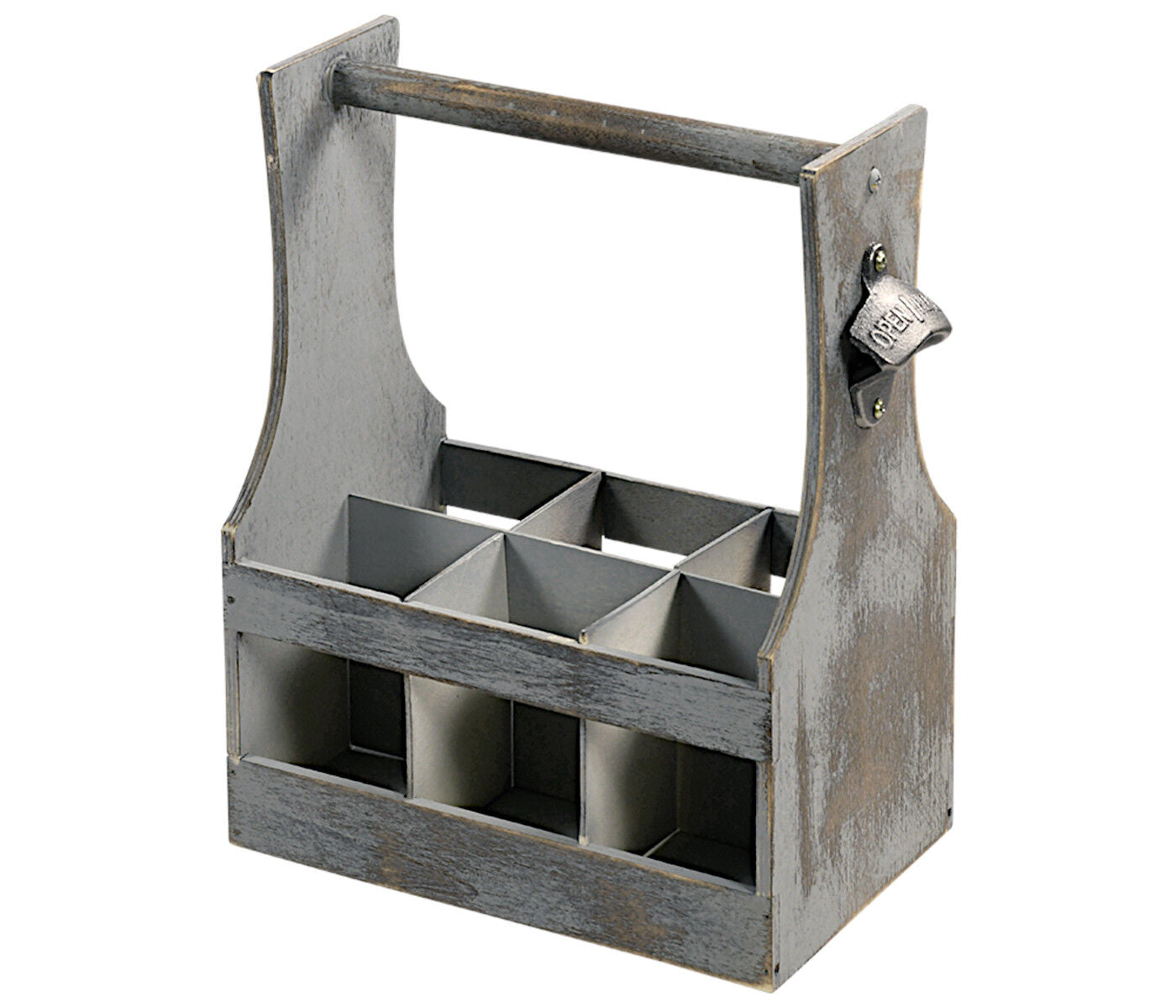 KESPER Flaschenträger ANTIK mit eingebautem Flaschenöffner / Tray / Six-Pack