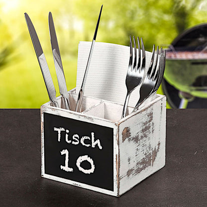 KESPER Besteckbox 66277 aus FSC-zertifiziertem Sperrholz Vintage weiß mit Kreidetafel / Besteckbehälter