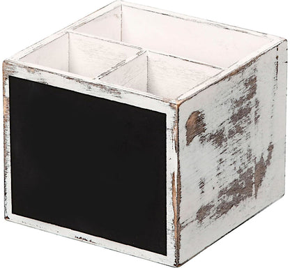 KESPER Besteckbox 66277 aus FSC-zertifiziertem Sperrholz Vintage weiß mit Kreidetafel / Besteckbehälter