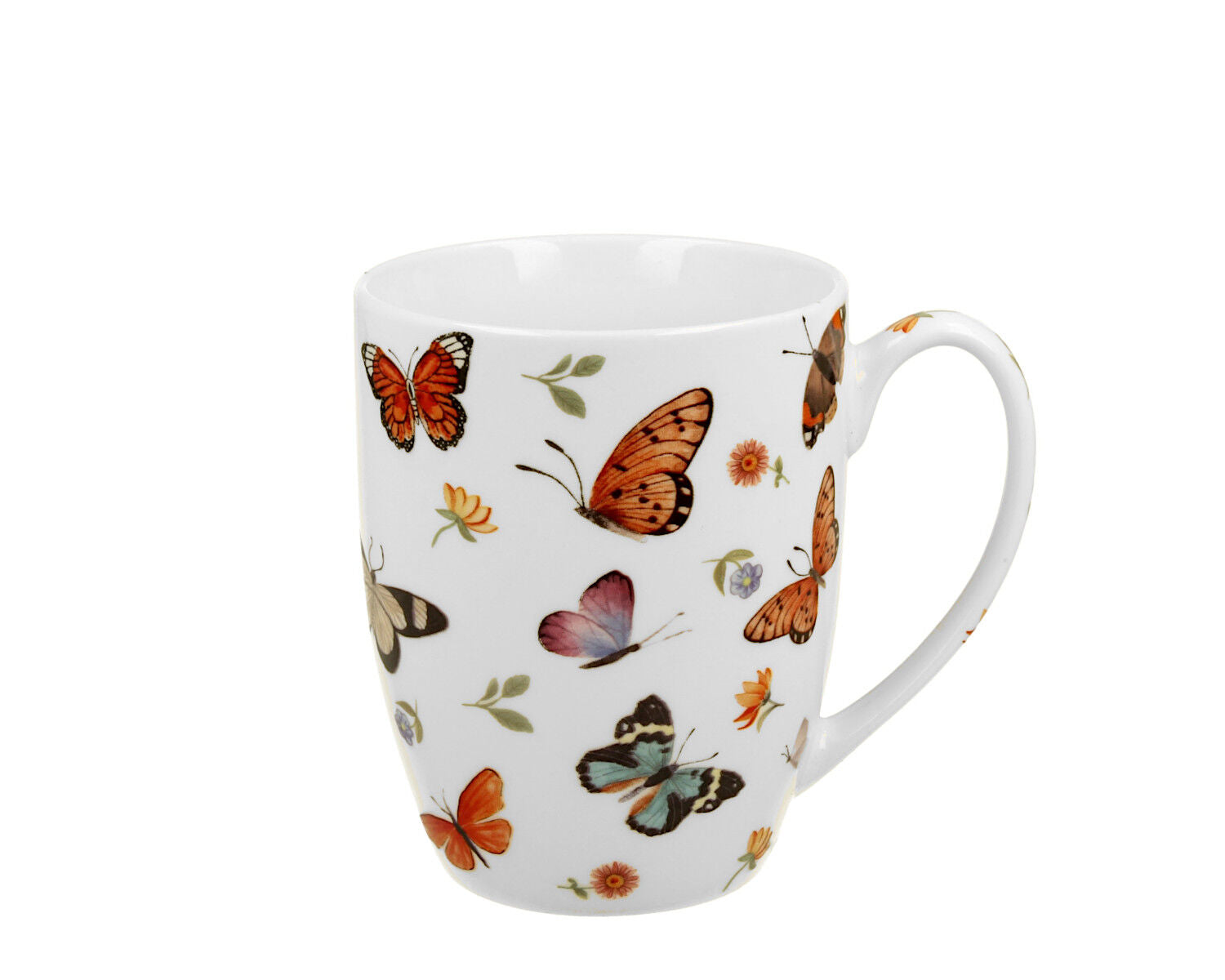 DUO CROCUS Kollektion klassische Becher 350 ml BUTTERFLIES in Tragetasche, New Bone China Porzellan