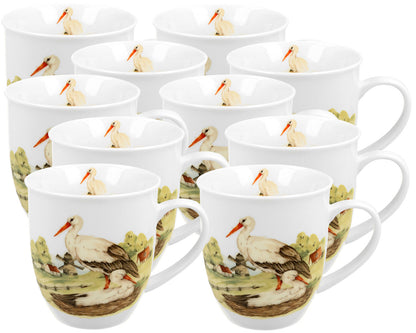 10er SET DUO World of Birds Becher 400 ml WHITE STORK New Bone China Porzellan