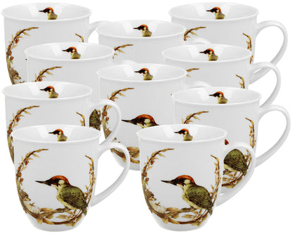 10er SET DUO World of Birds Becher 400 ml EUROPEAN GREEN WOODPECKER New Bone China Porzellan