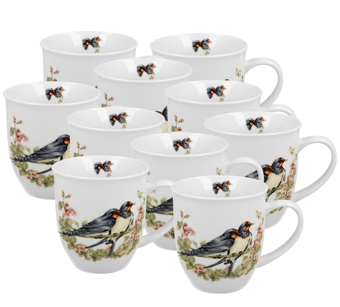 10er SET DUO World of Birds Becher 400 ml BARN SWALLOW (Rauchschwalbe) New Bone China Porzellan