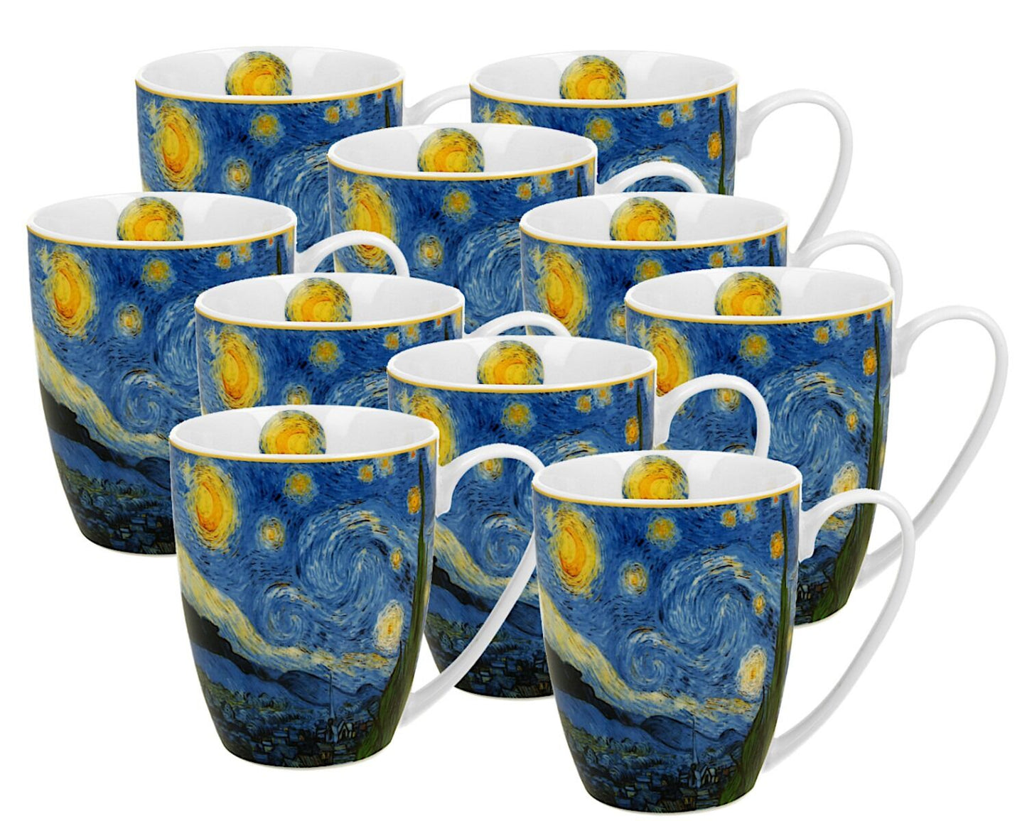 10er SET DUO ART GALLERY Klassischer Becher 360 ml STARRY NIGHT inspired by Van Gogh New Bone China Porzellan