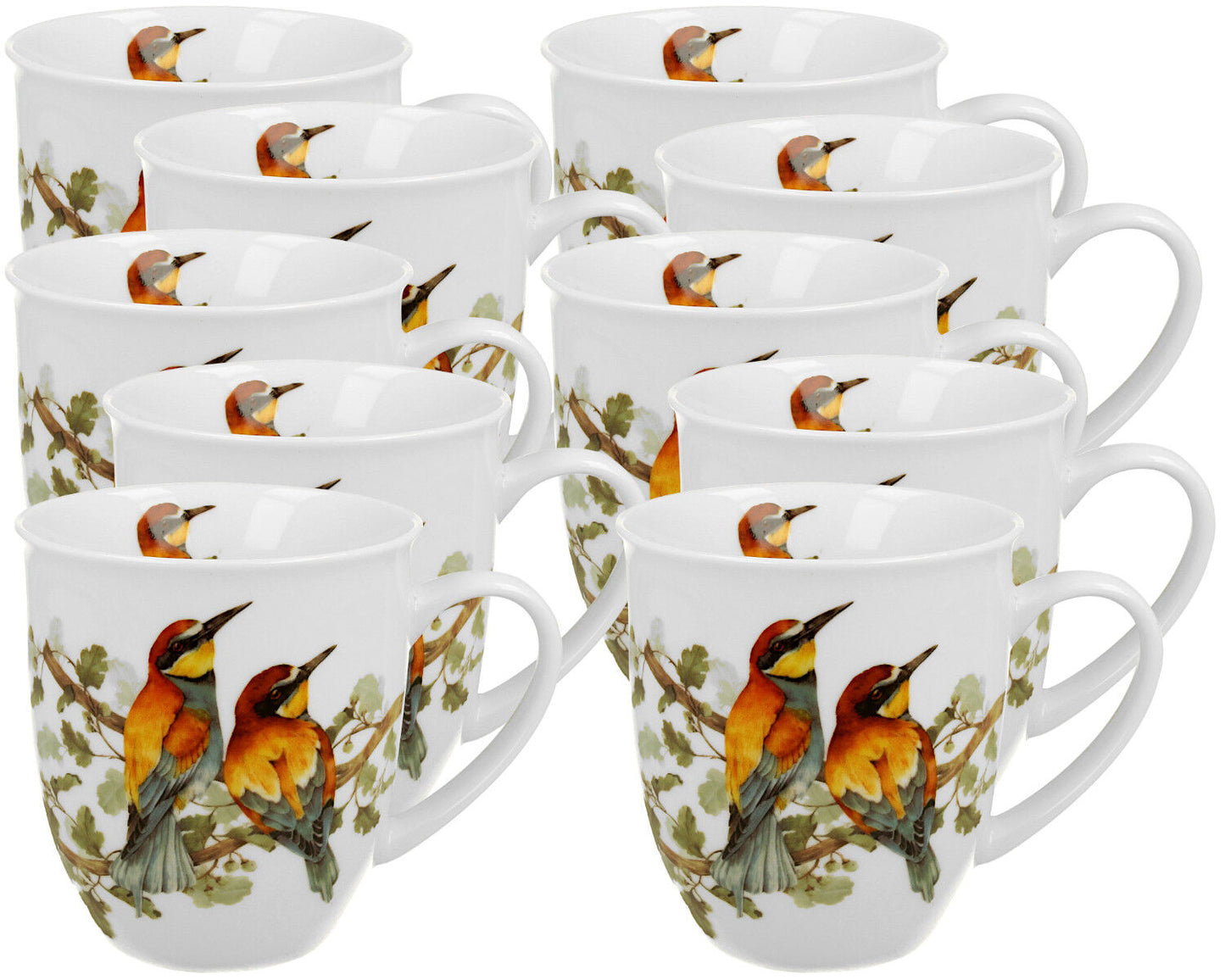 10er SET DUO World of Birds Becher 400 ml EUROPEAN BEE-EATER New Bone China Porzellan