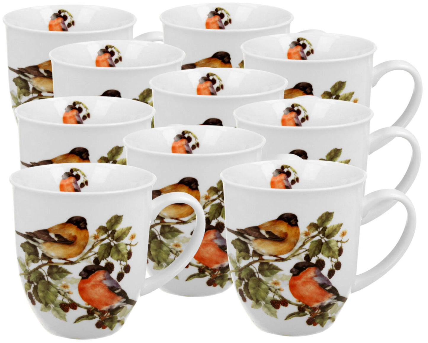 10er SET DUO World of Birds Becher 400 ml THE EURASIAN BULLFINCH (Eurasischer Dompfaff) New Bone China Porzellan
