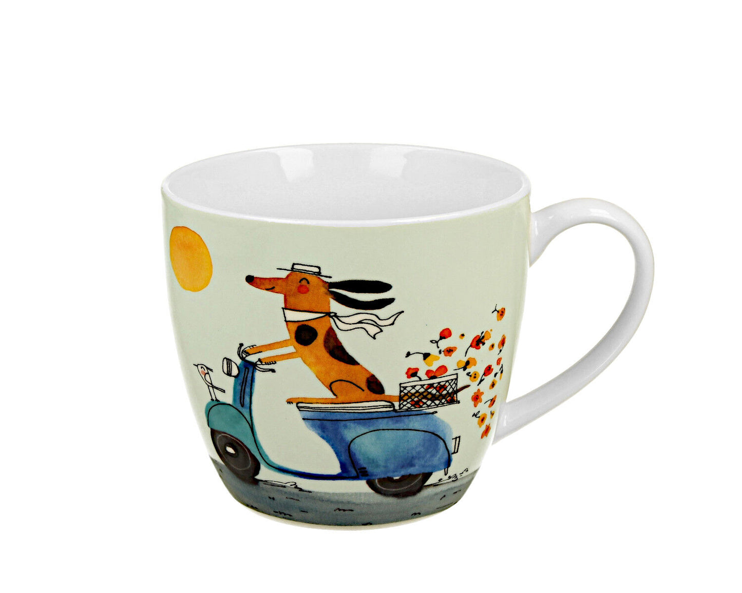 DUO Dogs World Becher 460 ml DOG ON A SCOOTER in Tragetasche, New Bone China Porzellan