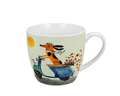 DUO Dogs World Becher 460 ml DOG ON A SCOOTER in Tragetasche, New Bone China Porzellan