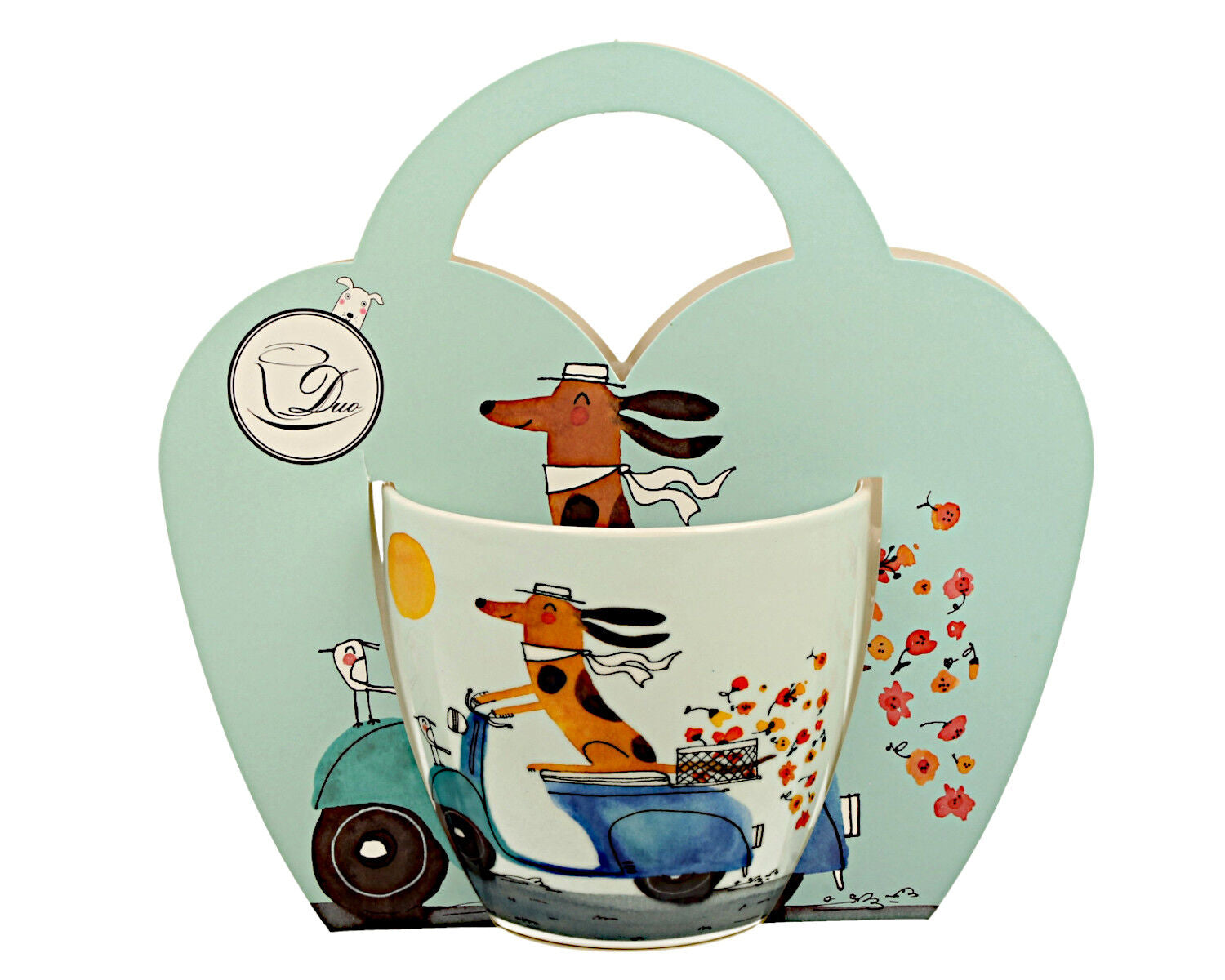 DUO Dogs World Becher 460 ml DOG ON A SCOOTER in Tragetasche, New Bone China Porzellan – Bild 3