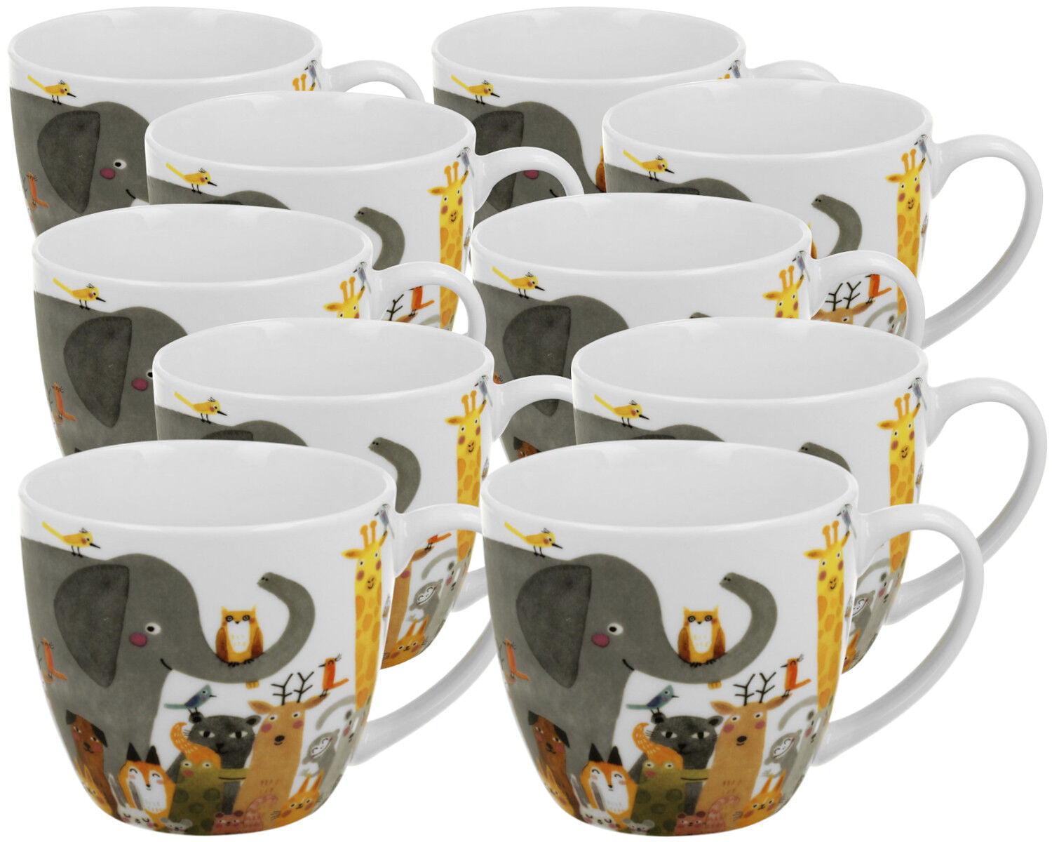 10er SET DUO Dogs World Becher 460 ml ANIMALS in Tragetasche, New Bone China Porzellan