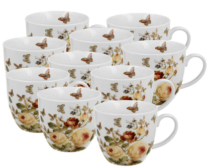 10er SET DUO Flowers Classic Becher 460 ml ZAHRA in Tragetasche, New Bone China Porzellan