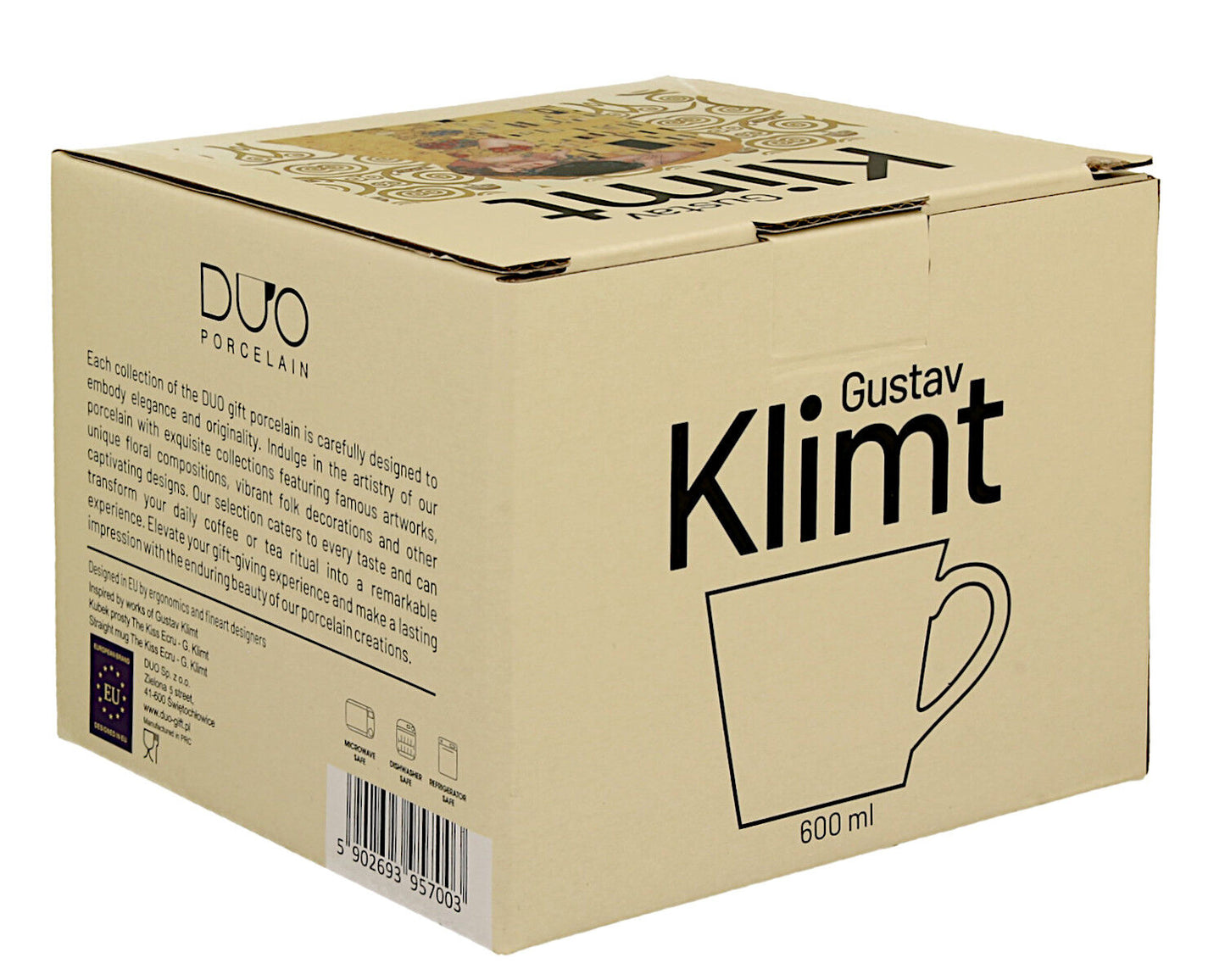 DUO ART GALLERY Becher 600 ml THE KISS ECRU inspired by Gustav Klimt New Bone China Porzellan – Bild 4