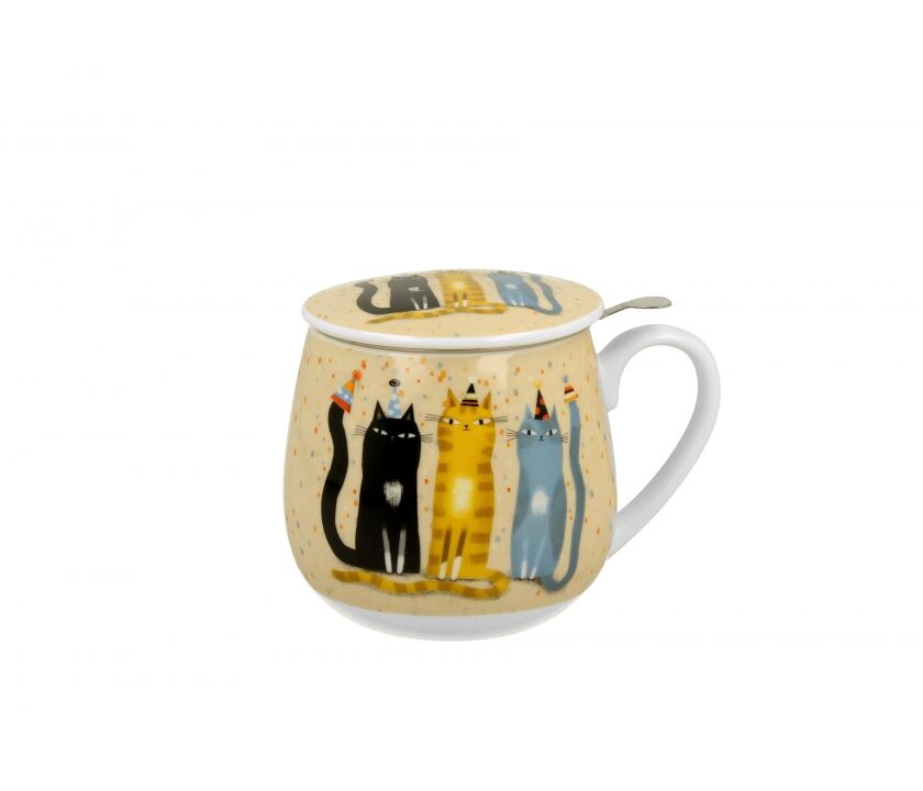 DUO ART GALLERY Fassbecher 430 ml CAT'S WORLD – PARTY mit Teesieb, New Bone China Porzellan – Bild 2