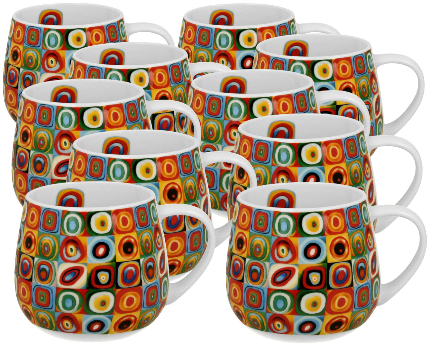 10er SET DUO ART GALLERY Fassbecher 430 ml SQUARES WITH CIRCLES inspired by W. Kandinsky, New Bone China Porzellan