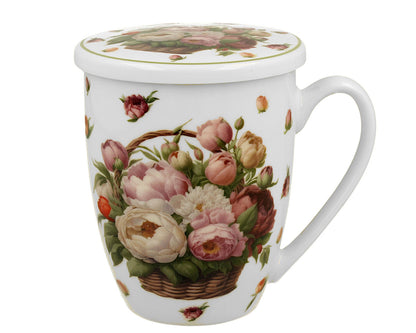 DUO Becher 360 ml BASKET OF FLOWERS PEONIES mit Teesieb, New Bone China Porzellan – Bild 2